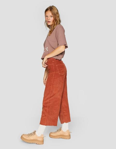 Pantaloni Culottes In Velluto A Costine Mattone