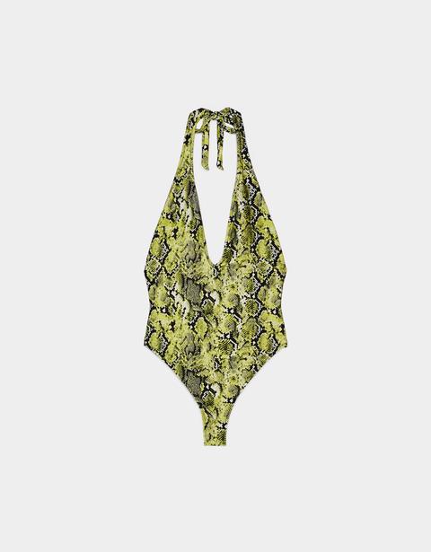 Costume Halter Con Stampa Effetto Serpente