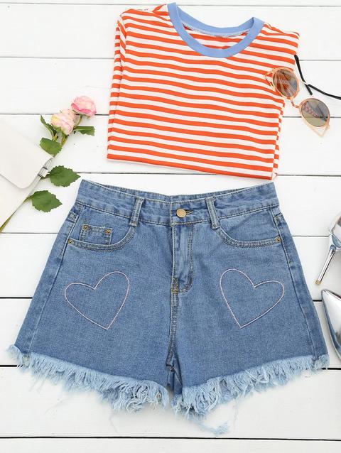 Cufoffs Heart Ricamato Shorts Denim