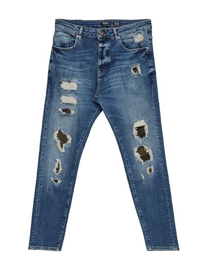 Jeans Carrot Fit Rotos Camuflaje