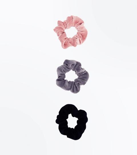 3 Pack Pale Pink Corduroy Scrunchies New Look