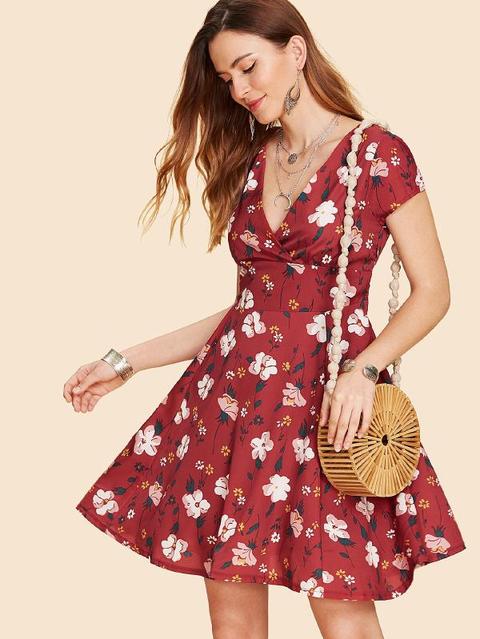 Surplice Wrap Floral Dress