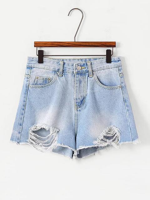 Shorts In Denim Con Bordi Sfilacciati