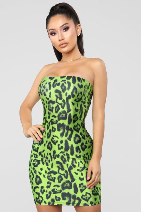 Just Too Wild Animal Print Tube Dress - Green/black