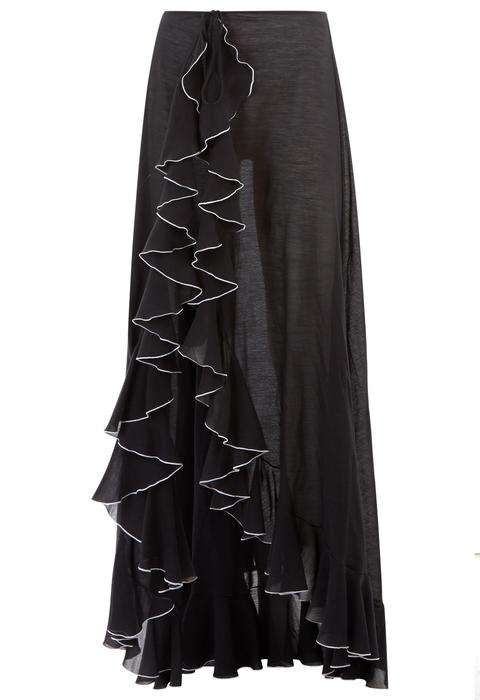 Maxi-gonna Nera In Cotone Stretch Con Volant