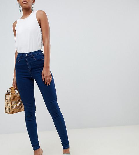 Asos Design Tall 'sculpt Me' High Waisted Premium Jeans In Flat Blue