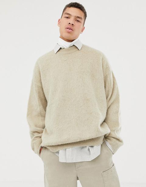 Asos White Oversized Fluffy Jumper In Oatmeal Mohair - Oatmeal