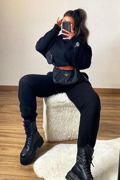 Black Cropped Oversized Hoodie And Joggers Co-ord - Karenza