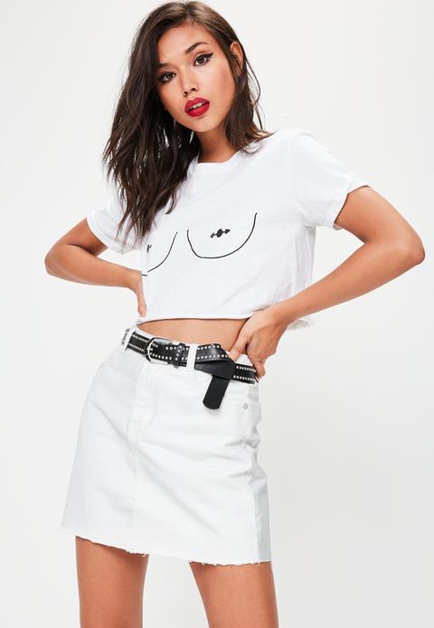 White Metallic Coated Denim Mini Skirt