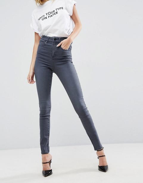 Asos Design "sculpt Me" - Jeans Premium A Vita Alta Grigio Slavato Jodie - Grigio