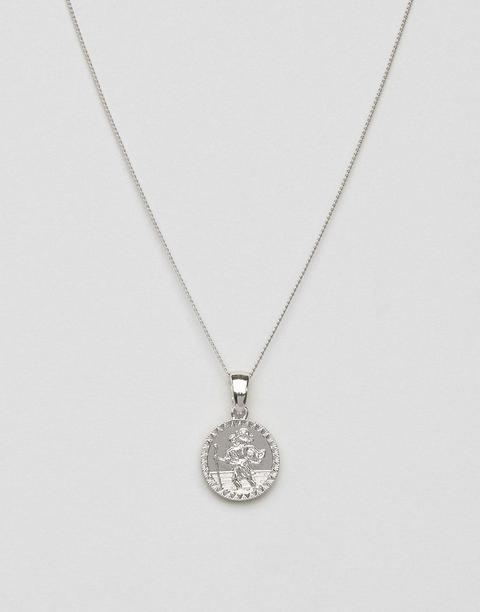 Chained & Able St Christopher Mini Medallion Necklace In Silver