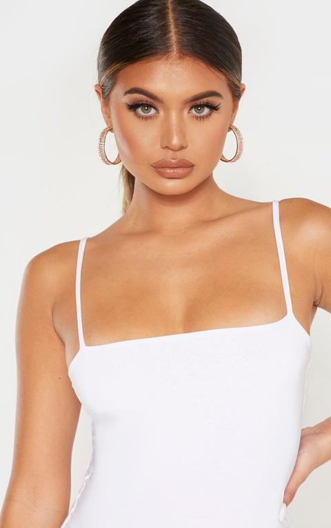 White Slinky Strappy Ruched Back Bodycon Dress