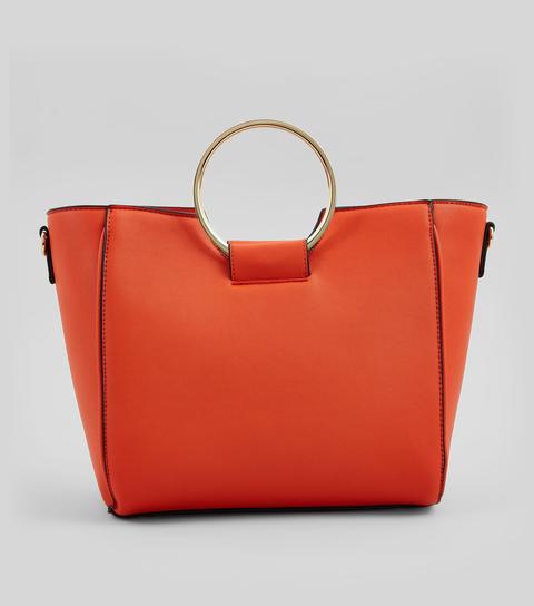 Orange Drawstring Ring Handle Tote Bag