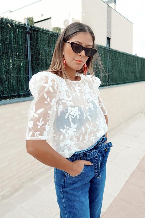 Blusa Organza Bordado Blanco