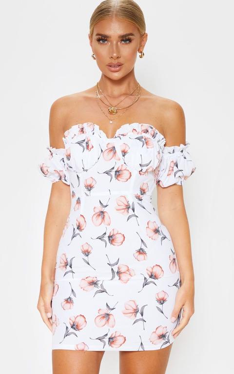 white floral strapless dress