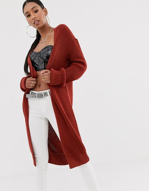Missguided - Cardigan Lungo Ruggine - Bianco