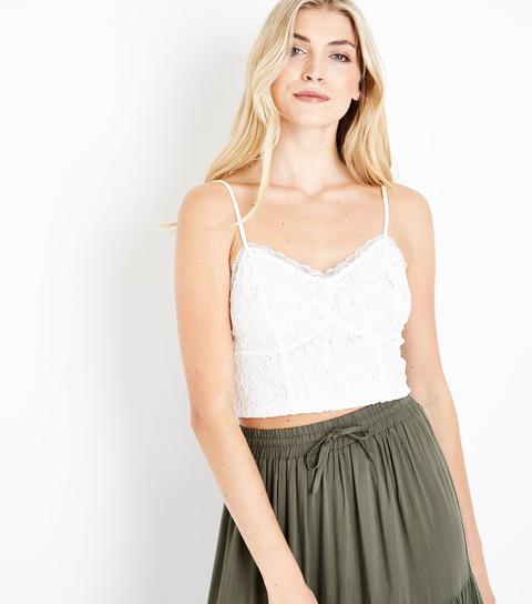 Off White Lace V Neck Bralette New Look