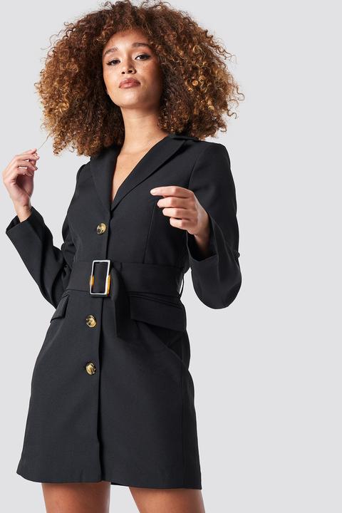 Wide Belted Blazer Dress Schwarz