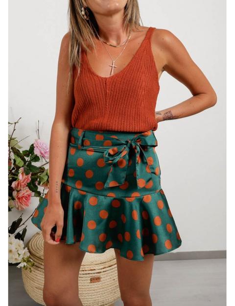 Falda Pantalon Raso Verde Lunares Teja de The Desire Shop en 21 Buttons