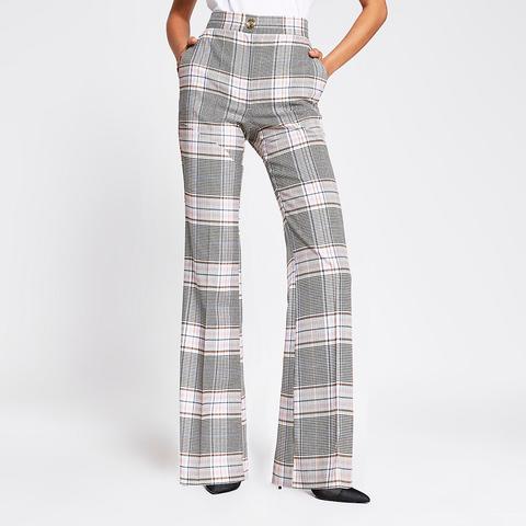 Pink Check Flare Trousers