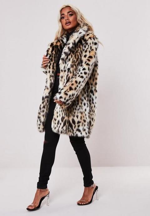 Petite Sand Leopard Print Faux Fur Coat, Animal Print Fur Coat