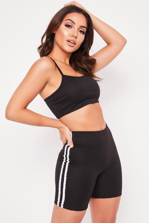 Alexa Black Side Stripe Cycling Shorts Co Ord