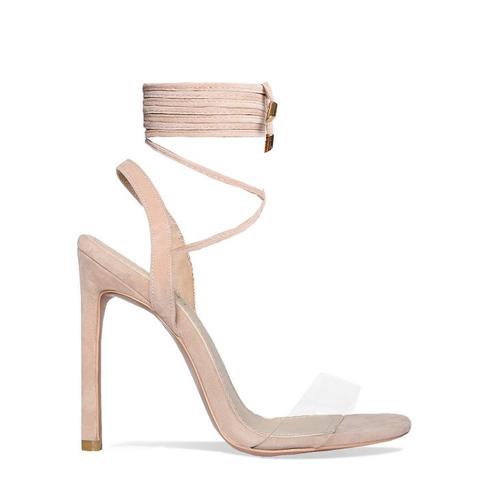 Ella Nude Suede Clear Lace Up Heels