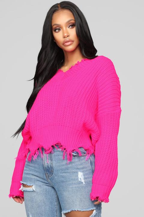 hot pink distressed sweater