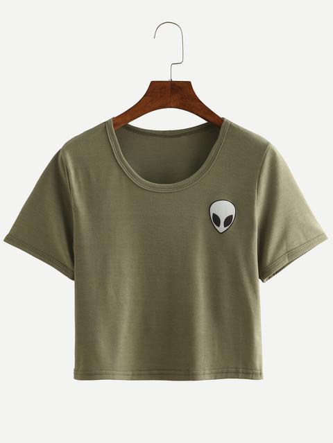 Camiseta Alien Estampado Crop -verde Oliva