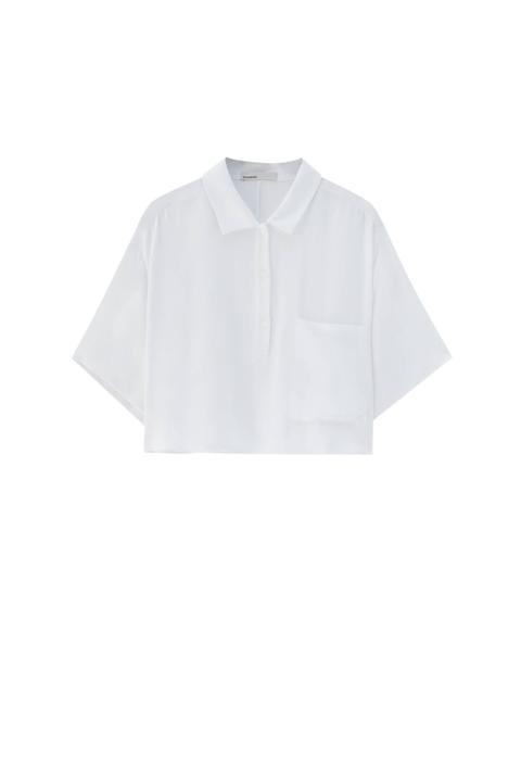 Camisa Cropped Blanca Cuello Polo
