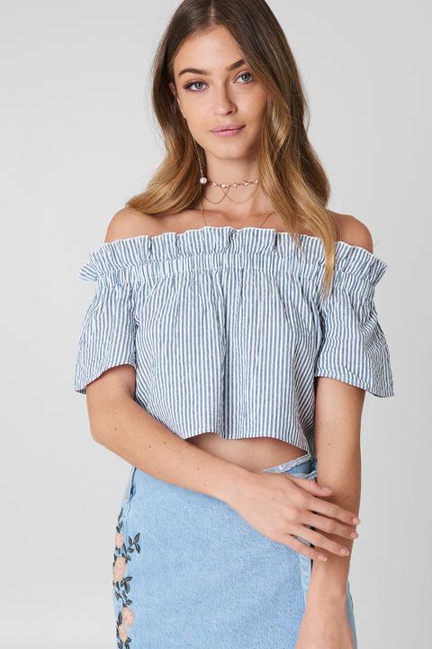 Off Shoulder Short Sleeve Top Blau
