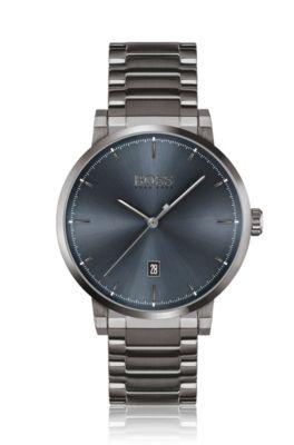 Grey-plated Watch With Blue Dial And Link Bracelet