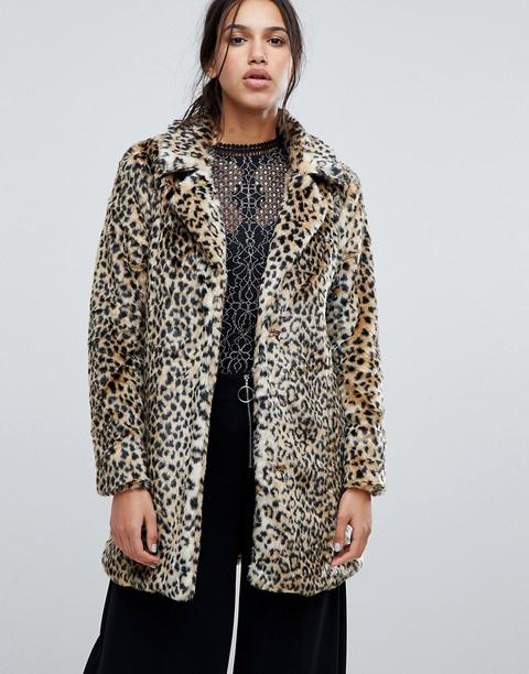 Lipsy - Cappotto In Pelliccia Sintetica Maculata - Marrone