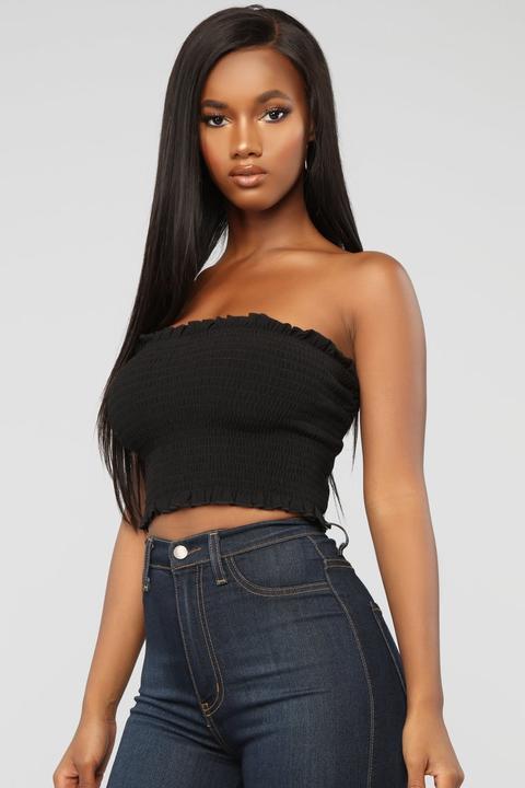 smocked tube top black