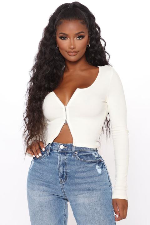 Zip City Long Sleeve Top - Ivory