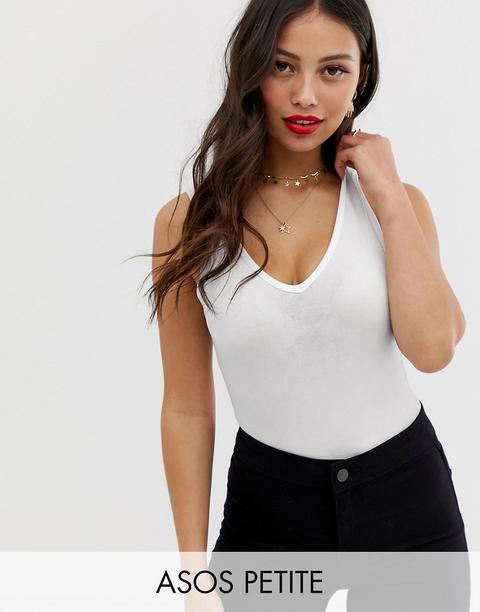 Asos Design Petite - Body A Canotta Bianco Con Scollo A V - Bianco