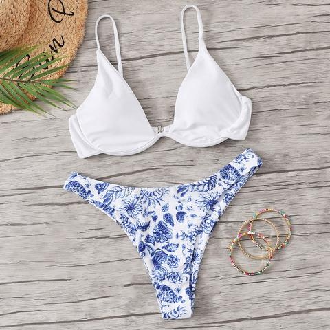 Bikini Floral Con Aro Con Cortado Alto