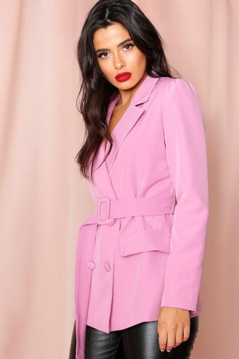 Belted Puff Sleeve Double Breasted Blazer