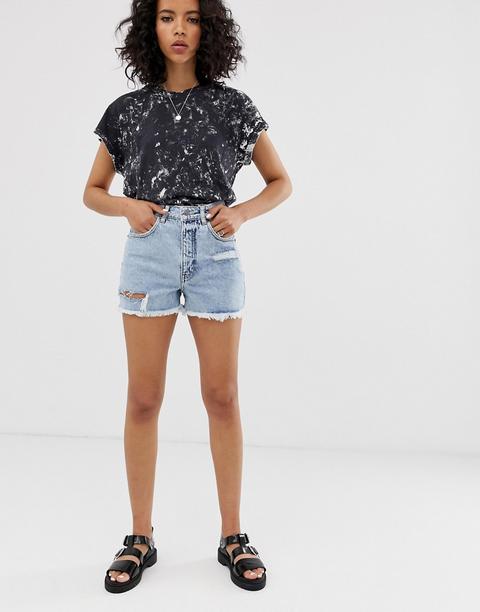 Cheap Monday - Donna - Mom Shorts Riciclati Rigidi Effetto Invecchiato Con Fondo Grezzo - Blu
