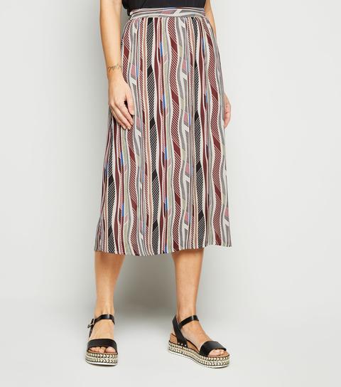 Jdy Multicoloured Geometric Stripe Midi Skirt New Look