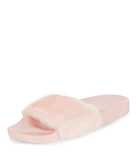 Pink Faux Fur Sliders