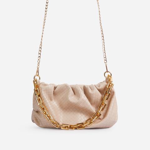 Cola Oversized Chain Ruched Mini Bag In Nude Faux Leather,, Nude