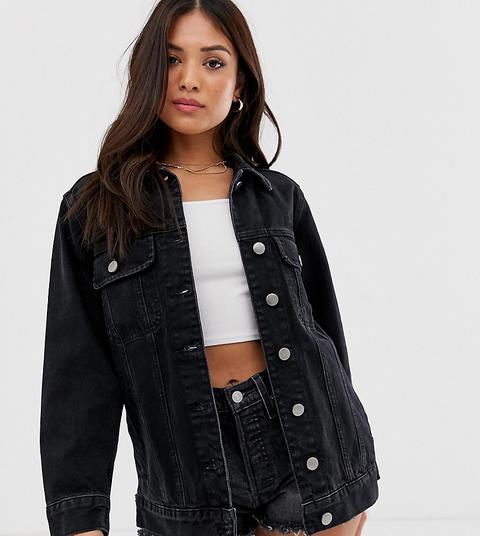 asos design denim girlfriend jacket in washed black
