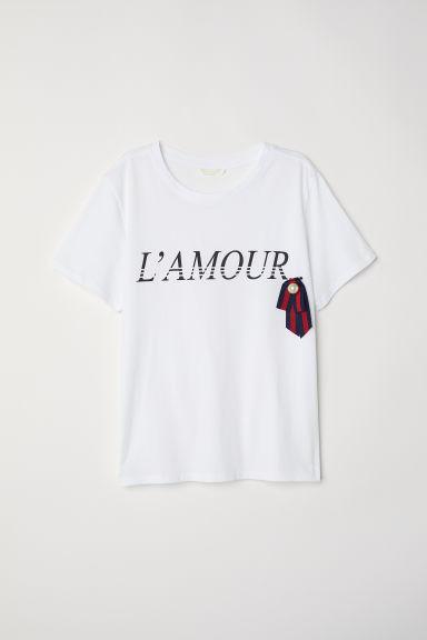 H & M - T-shirt Con Applicazione - Bianco