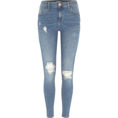 Mid Blue Ripped Amelie Super Skinny Jeans