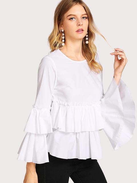 Trumpet Sleeve Double Layer Smock Top