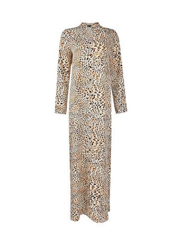 Womens Multi Colour Leopard Print Notch Neck Shirt Maxi Dress- Leopard, Leopard