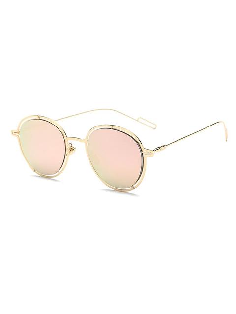 Double Rims Metal Oval Mirrored Sunglasses