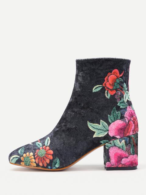 Botines Tobilleros Con Estampado Floral Con Cremallera Lateral