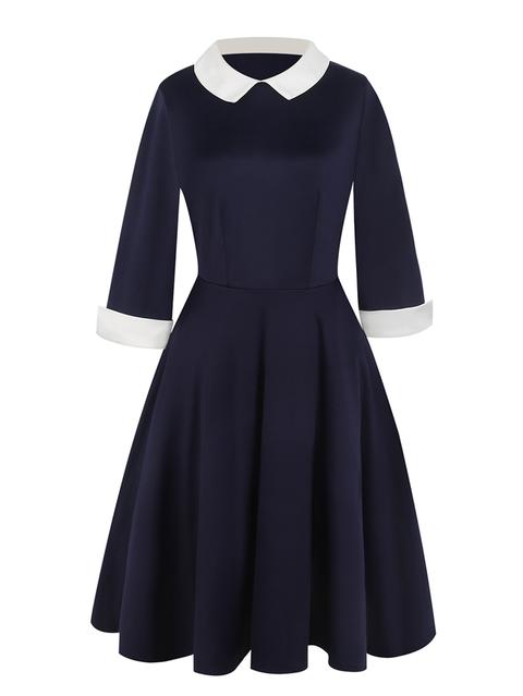 Contrast Collar Cuffed Circle Dress